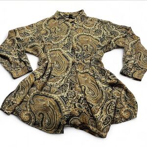Lane Bryant Designs & Co Black Brown Gold Paisley Print Button Down PlusSize